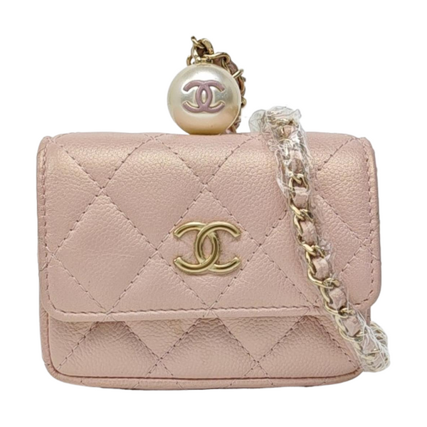 Quilted Grained Calfskin Shoulder Bag Small Pink