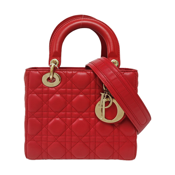 Authenticated pre-owned Lady Dior Quilted Lambskin Red - Tote Bag at Looply