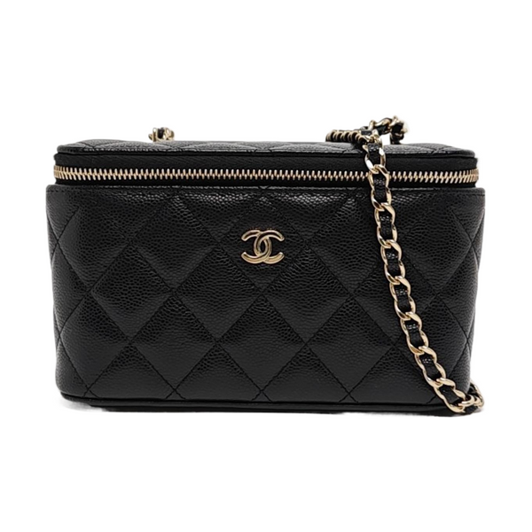VANITY CASE Small Quilted Grained Calfskin Black