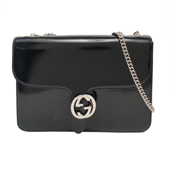Interlocking G Large Patent Leather Black