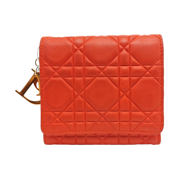Lady Dior Cannage Calfskin Orange Wallet