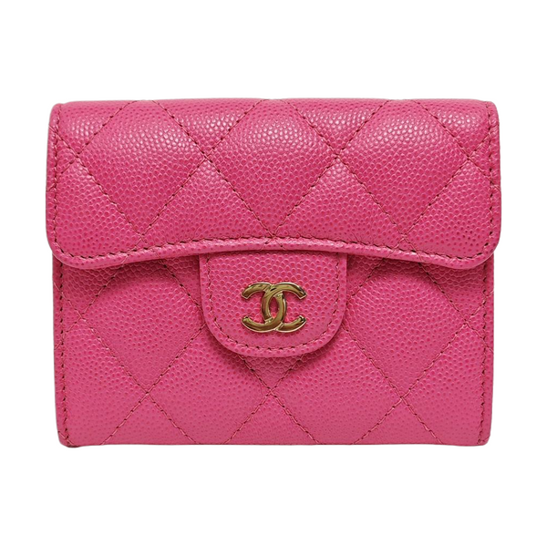 Authenticated pre-owned CLASSIC FLAP Quilted Grained Calfskin Pink Card Holder - Wallet at Looply