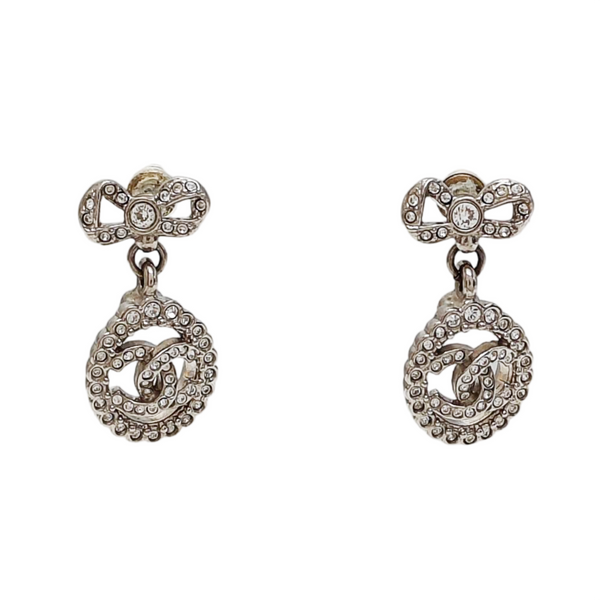 CC Logo Metal Silver Stud Earrings