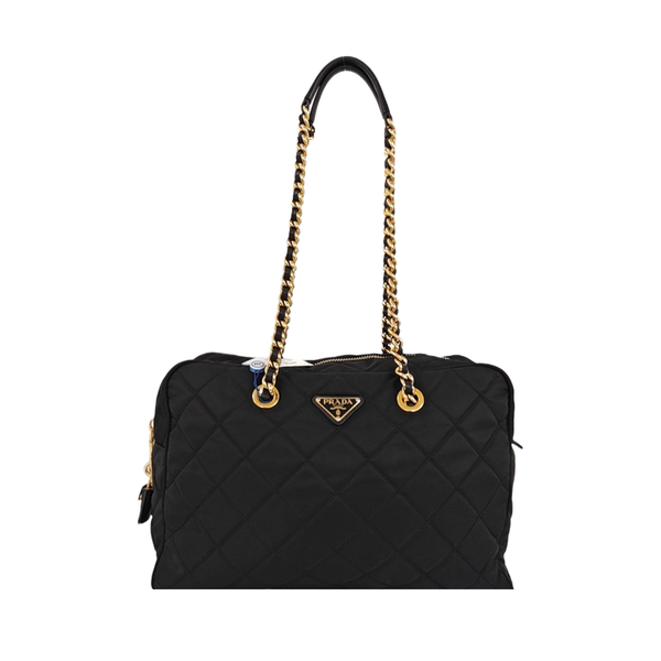 Quilted Nylon Shoulder Bag Black