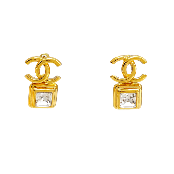 CC Logo Metal Gold Stud Earrings