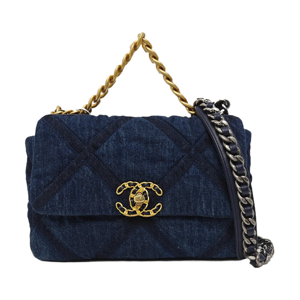 CHANEL 19 Small Quilted Denim Blue