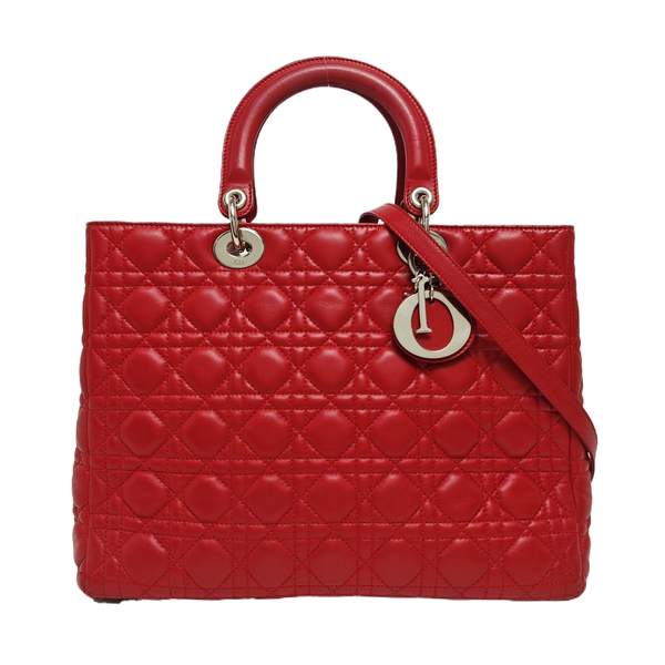 Authenticated pre-owned Lady Dior Large Lambskin Red - Tote Bag at Looply