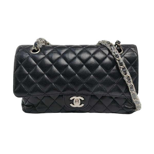 Authenticated pre-owned CLASSIC FLAP Medium Quilted Grained Calfskin Black - Crossbody Bag at Looply