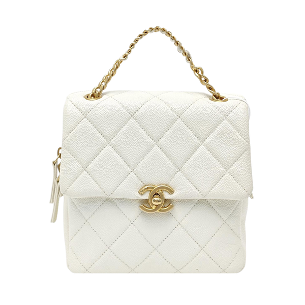 Quilted Grained Calfskin Backpack White