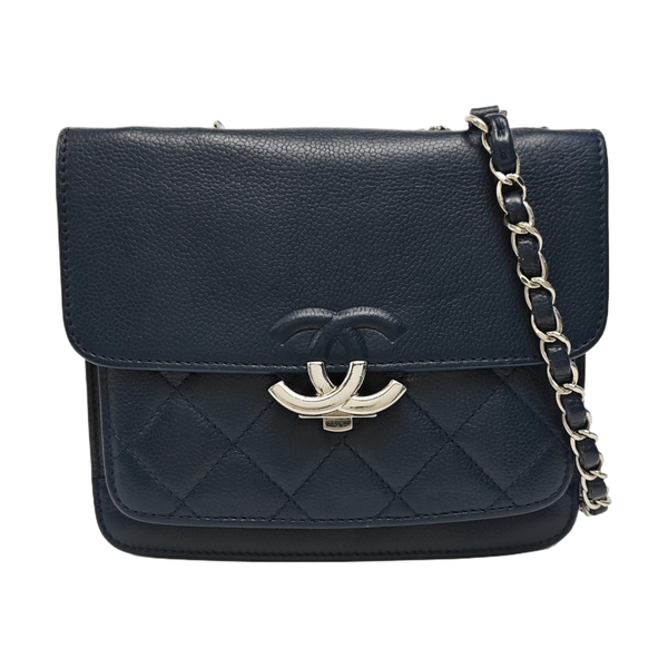Quilted Grained Calfskin Crossbody Bag Blue