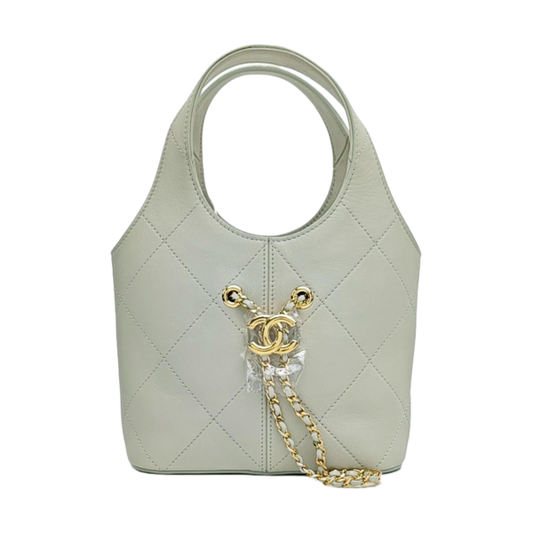 Quilted Calfskin Top Handle Bag Small Green