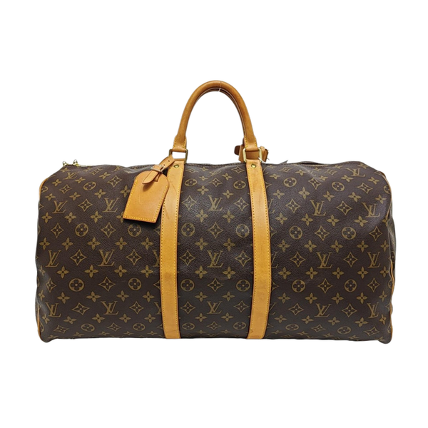 KEEPALL 55 Monogram Coated Canvas Brown