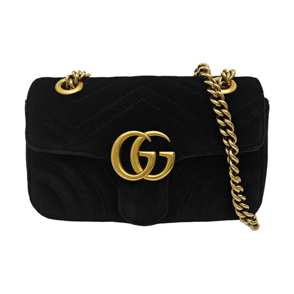 GG Marmont Small Quilted Velvet Black