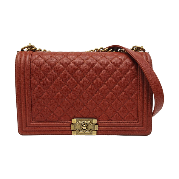 BOY CHANEL Large Quilted Grained Calfskin Red