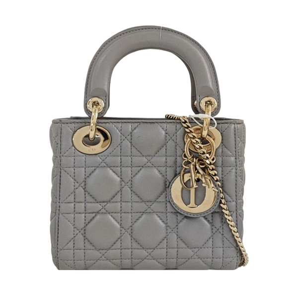 Lady Dior Mini Cannage Lambskin Silver