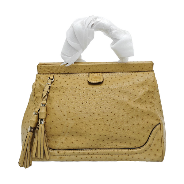 Ostrich Top Handle Bag Beige