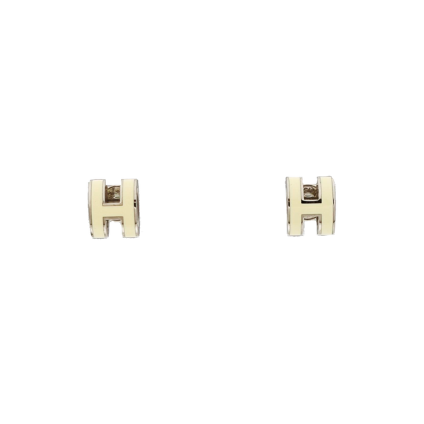 Pop H Metal Silver Stud Earrings