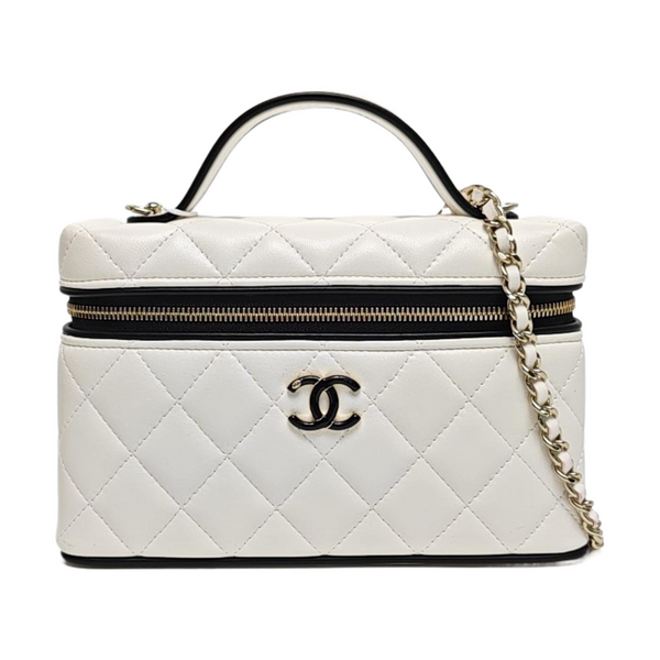 VANITY CASE Small Quilted Lambskin White