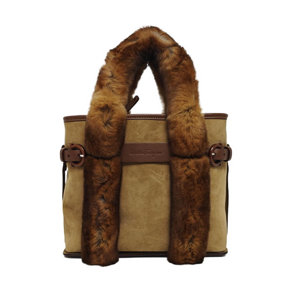 Suede Top Handle Bag Brown