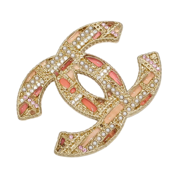 CC Logo Metal Gold Brooch