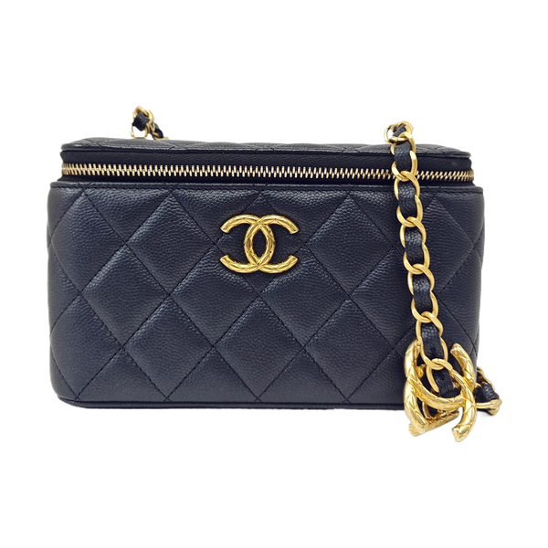VANITY CASE Small Quilted Grained Calfskin Metallic
