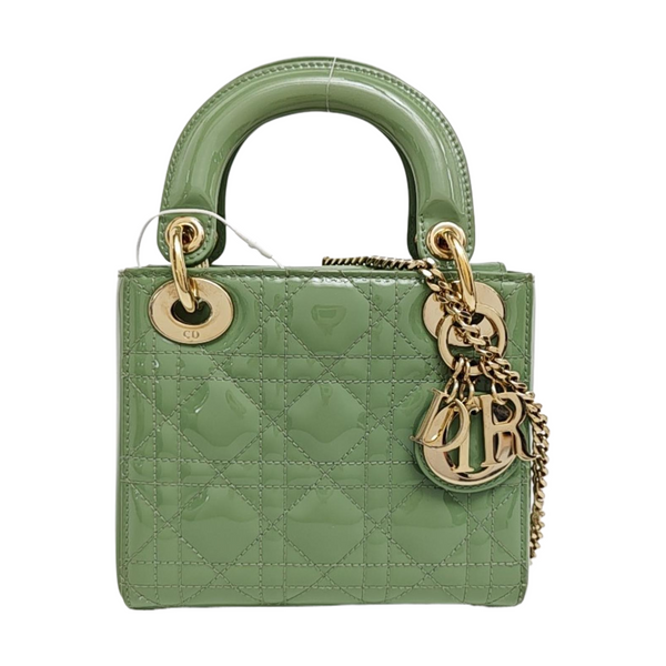 Lady Dior Mini Cannage Patent Leather Green