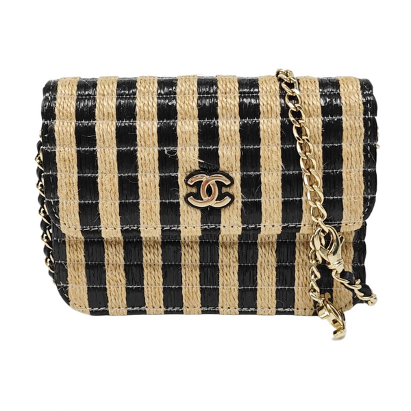 Quilted Straw Crossbody Bag Multicolor