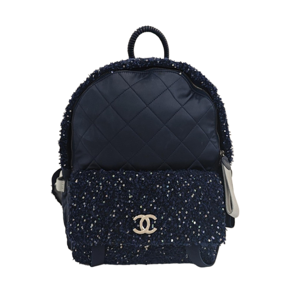 Quilted Nylon Backpack Blue
