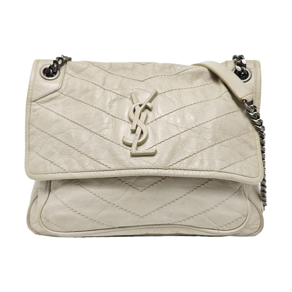 NIKI Medium Chevron Calfskin White