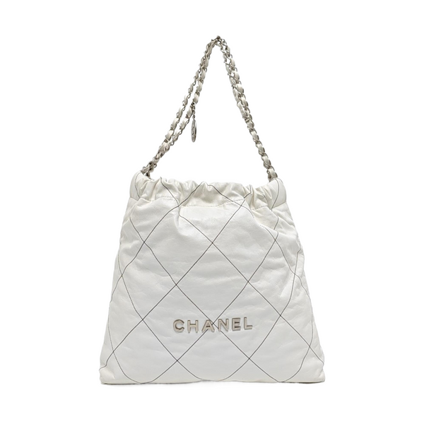 CHANEL 22 Mediano Piel de becerro acolchada Blanco