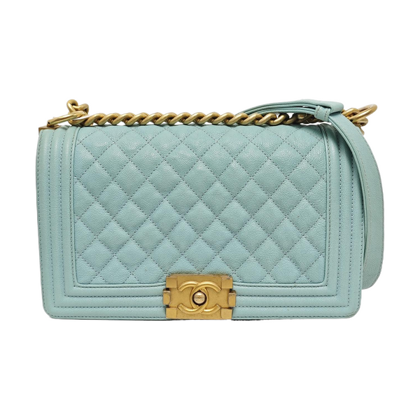 BOY CHANEL Medium Quilted Grained Calfskin Blue