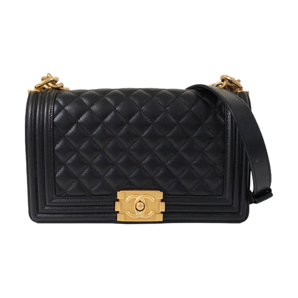BOY CHANEL Medium Quilted Grained Calfskin Black