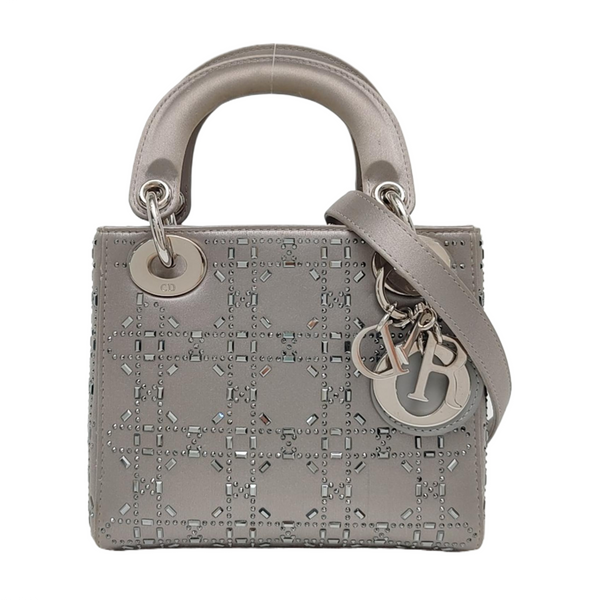 Authenticated pre-owned Lady Dior Mini Silk Satin Grey - Tote Bag at Looply
