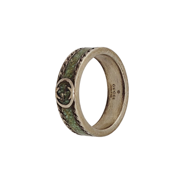 Interlocking G 925 Sterling Silver Green Ring HK 19