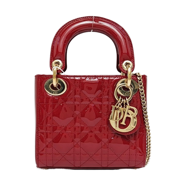 Lady Dior Mini Cannage Patent Calfskin Red