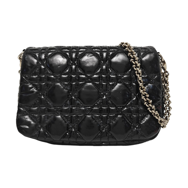 Cannage Patent Leather Shoulder Bag Black