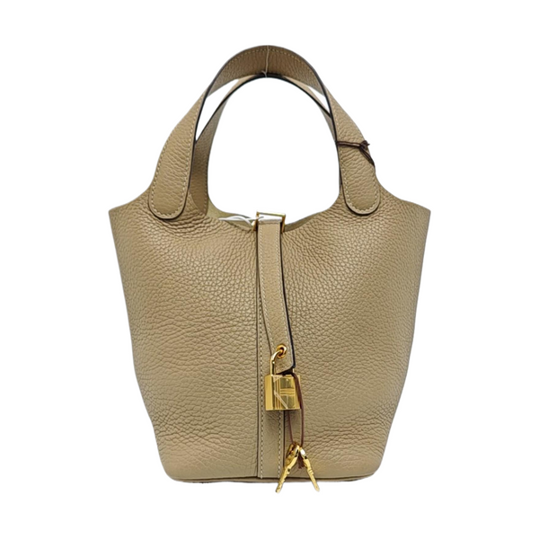 Authenticated pre-owned Picotin Lock 18 Clemence Beige - Bucket Bag at Looply