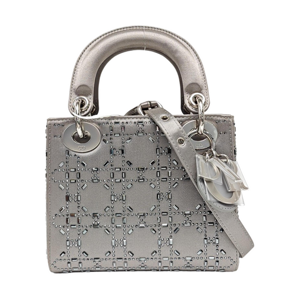 Lady Dior Mini Cannage Silk Satin Gray