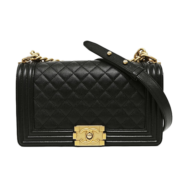 BOY CHANEL Medium Quilted Grained Calfskin Black