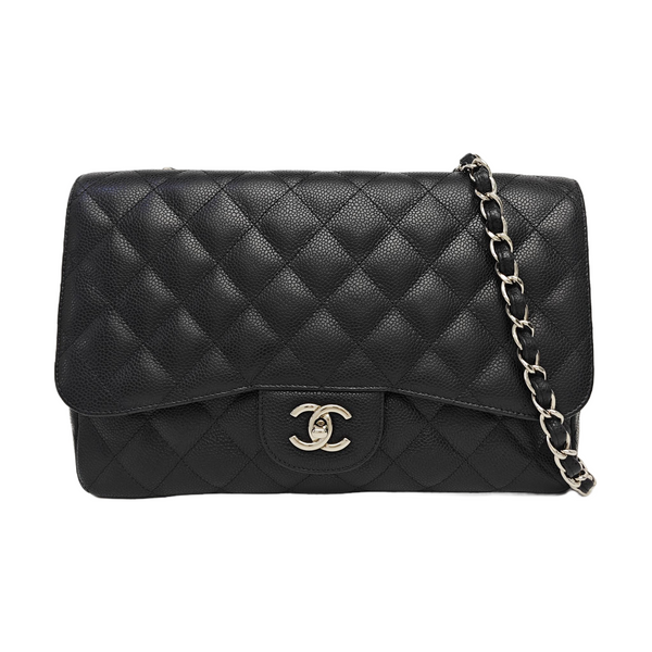 Quilted Grained Calfskin Shoulder Bag Large Black