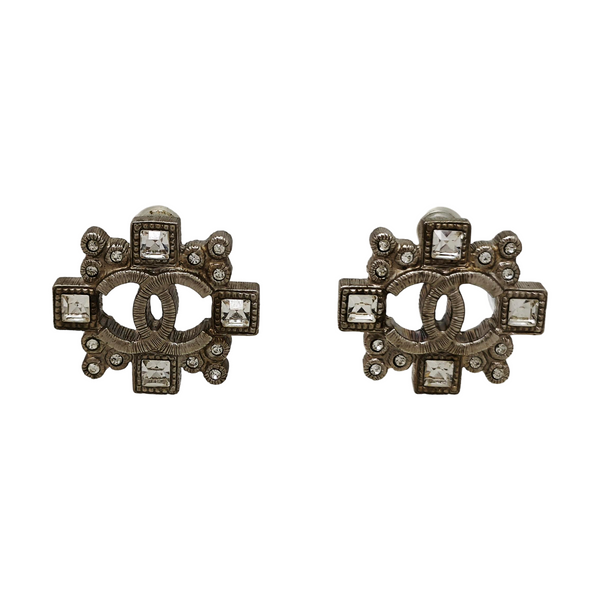 CC Logo Metal Gray Stud Earrings