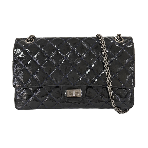 Authenticated pre-owned 2.55 227 (jumbo) Quilted Patent Leather Blue - Shoulder Bag at Looply