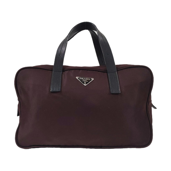 Nylon Top Handle Bag Brown