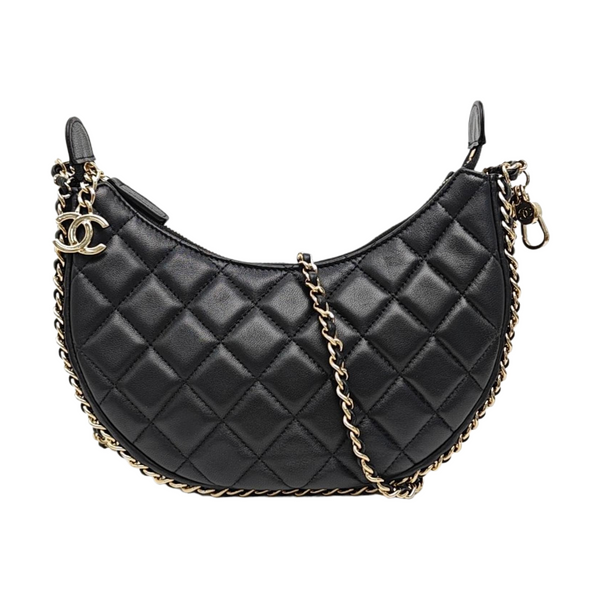 Quilted Lambskin Shoulder Bag Black
