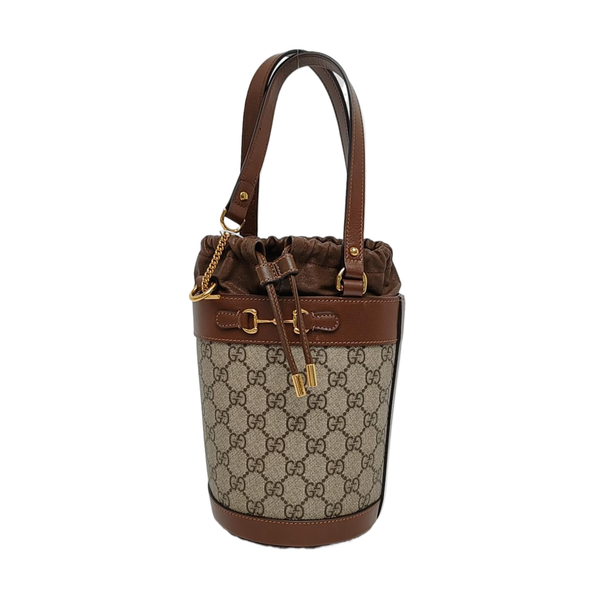 Authenticated pre-owned Horsebit 1955 Small Coated Canvas Beige - Bucket Bag at Looply
