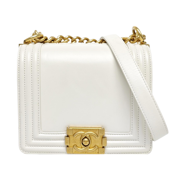 BOY CHANEL Mini Quilted Calfskin White