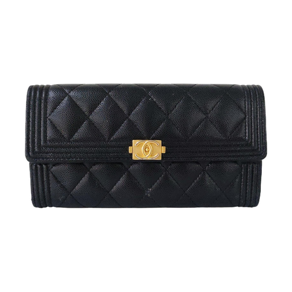 Cartera Boy Chanel de Piel de Becerro Granulada Acolchada Negra