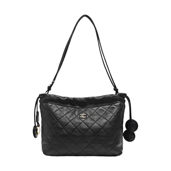 Quilted Lambskin Shoulder Bag Black
