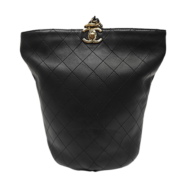 Quilted Calfskin Bucket Bag Black