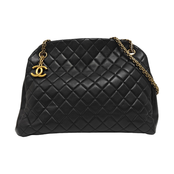 JUST MADEMOISELLE Large Quilted Lambskin Black